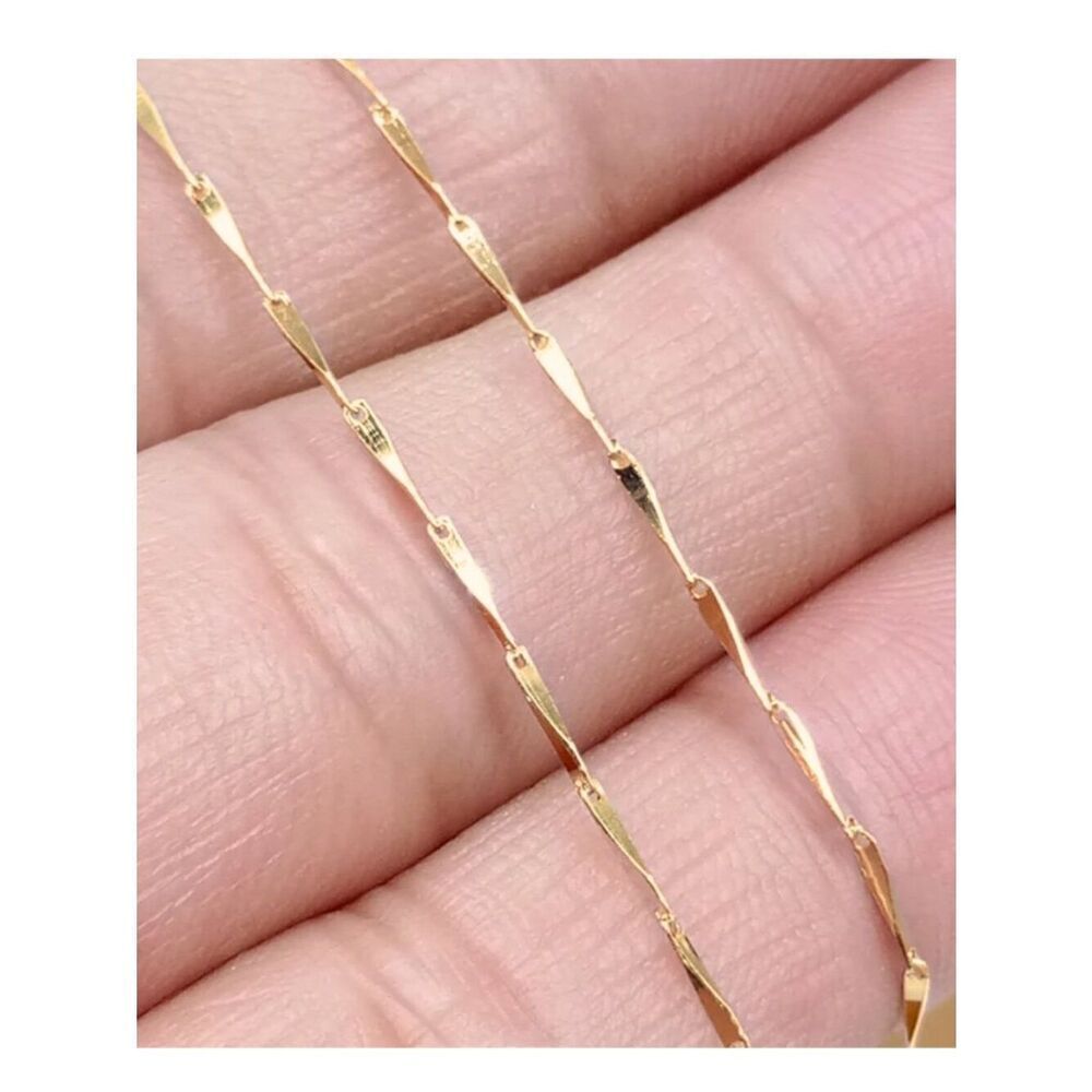 Necklace Smooth Dapped Bar Collarbone Chain Gold Plate Over S925 Sterling Silver